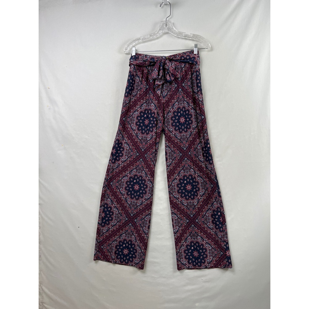 EST. 1946 Wide Leg Pants Womens Medium Blue Red Paisley Bandana Tie Waist Boho